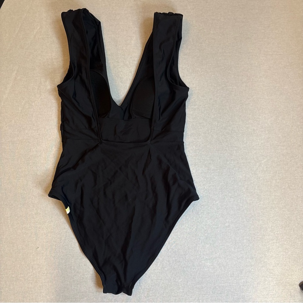 summersalt The Ruched Backflip Black Deep V One-Piece Swimsuit Size 4 - Picture 3 of 6